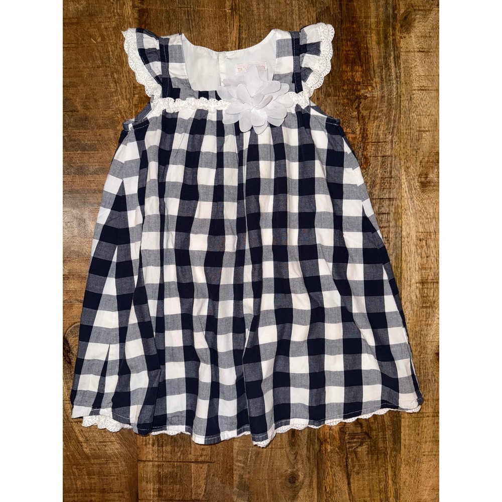 Trish Scully Child 4T Black White Gingham Plaid Eyelet Lace Flower Dress